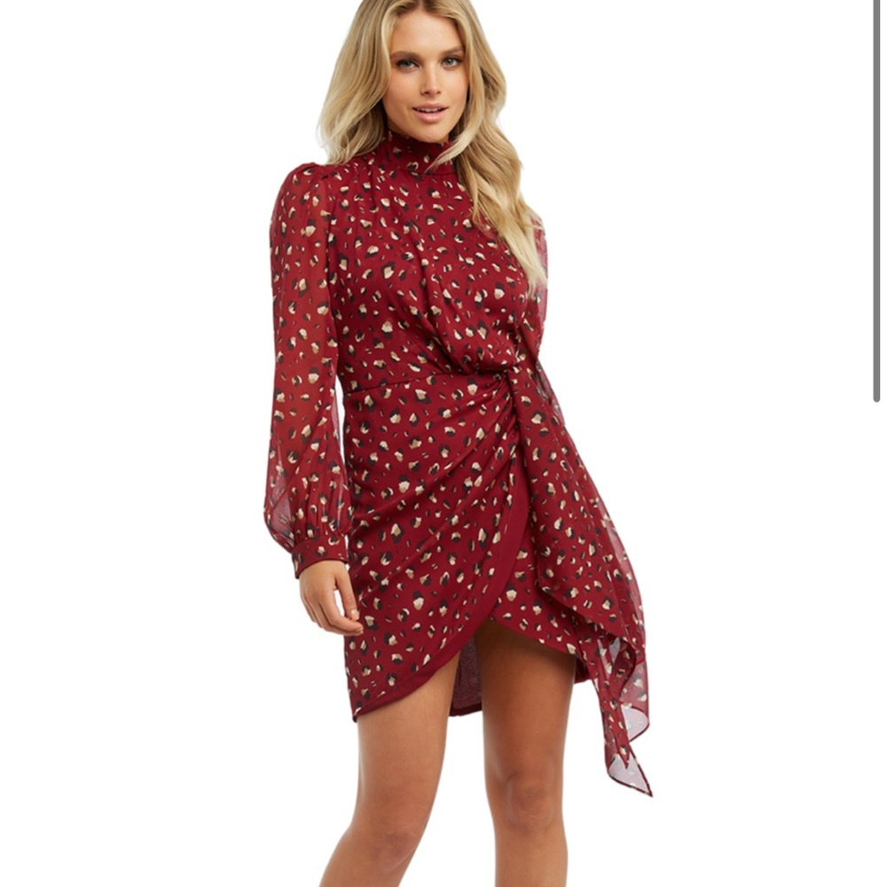 Kalia Print Dress In Burg Leopard Medium